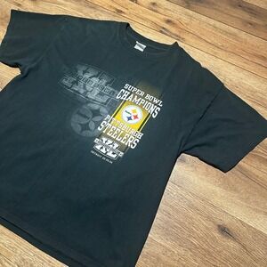 Y2K Delta Black Pittsburgh Steelers Super Bowl XL Champions T-Shirt Mens XL